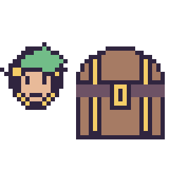 Pixel art Link mini et Coffre de pirate, grille 40 × 40