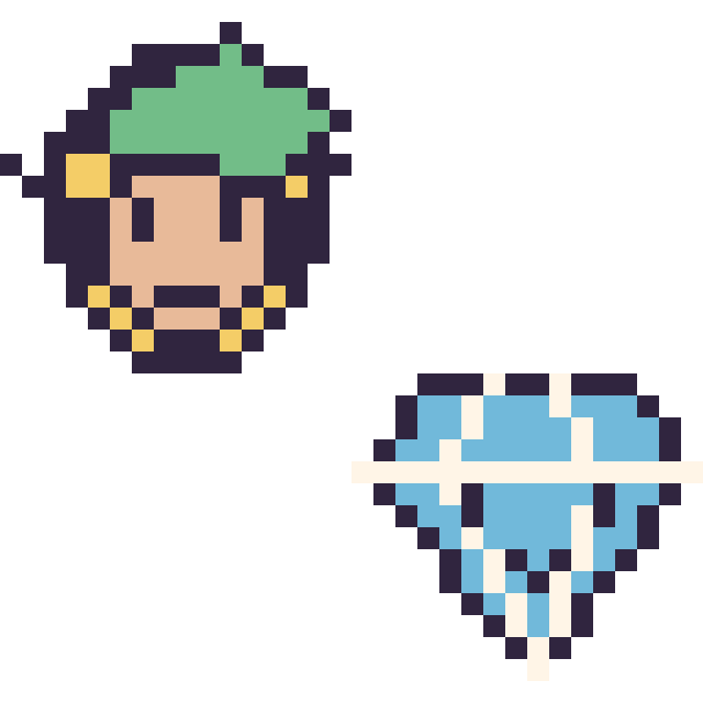 Modèle de pixel art Link mini et Diamant kawaii 16 × 16 sur une grille de 32 par 32 cases