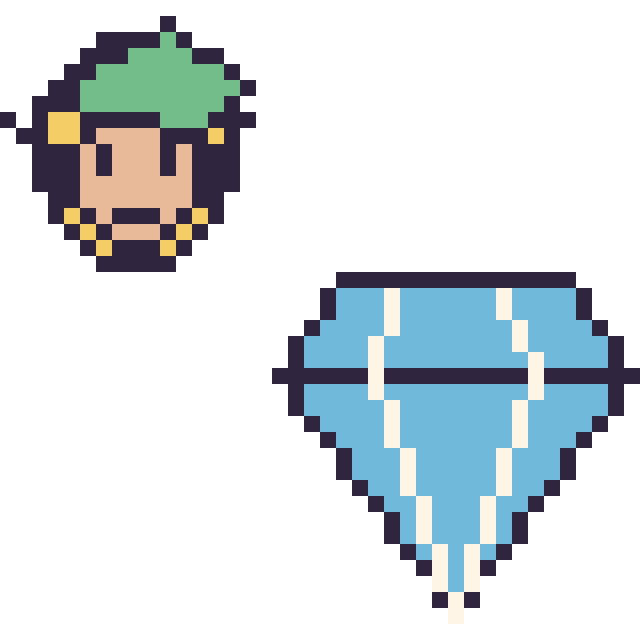 Modèle de pixel art Link mini et Diamant sur une grille de 40 par 40 cases