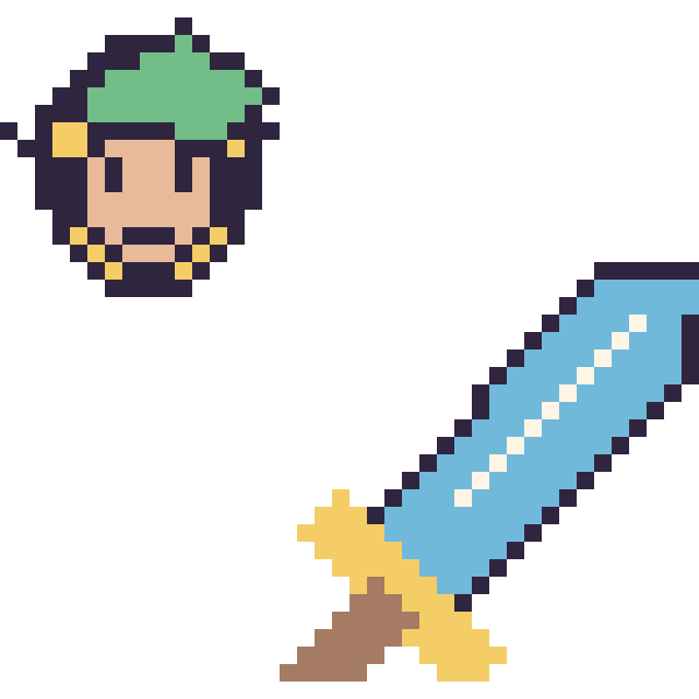Modèle de pixel art Link mini et Épée sur une grille de 40 par 40 cases