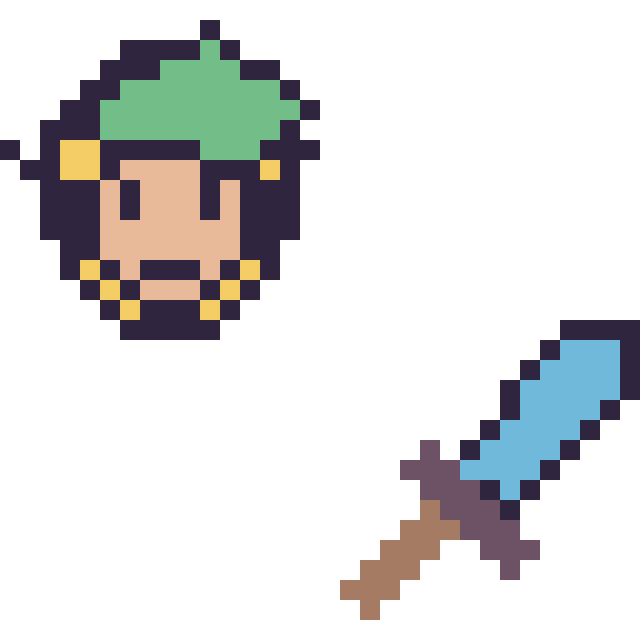 Modèle de pixel art Link mini et Epee diamant Minecraft 16 × 16 sur une grille de 32 par 32 cases