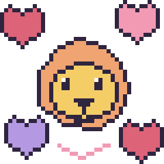 Pixel art Lion avec des cœurs, grille 40 × 40