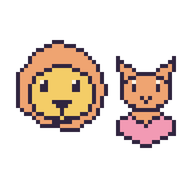Modèle de pixel art Lion et Chat avec un cœur sur une grille de 48 par 48 cases