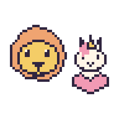 Pixel art Lion et Licorne avec un cœur, grille 48 × 48