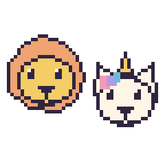 Pixel art Lion et Licorne, grille 48 × 48