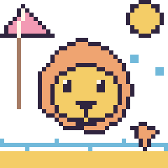 Pixel art Lion à la plage, grille 40 × 40