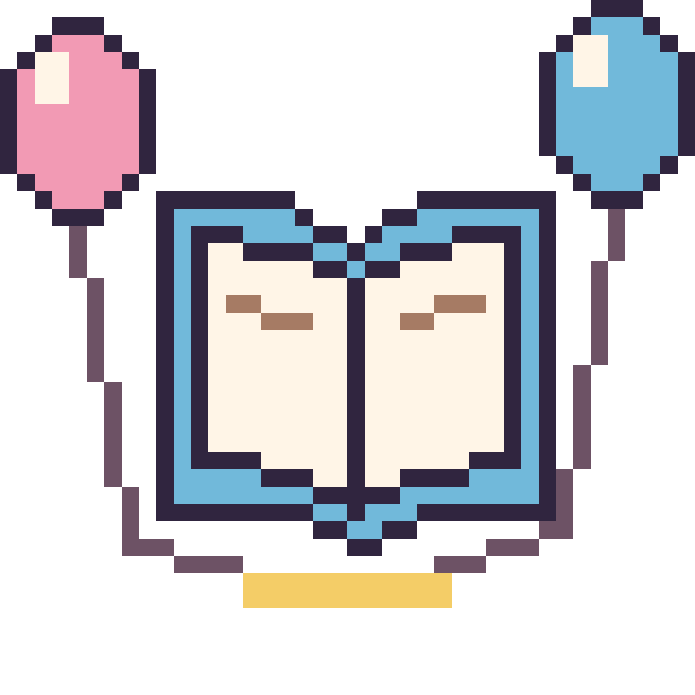 Modèle de pixel art Livre avec des ballons sur une grille de 40 par 40 cases