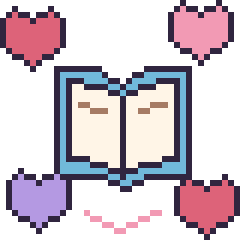 Pixel art Livre avec des cœurs, grille 40 × 40