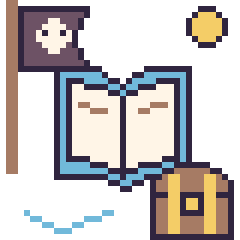 Pixel art Livre en aventure pirate, grille 40 × 40