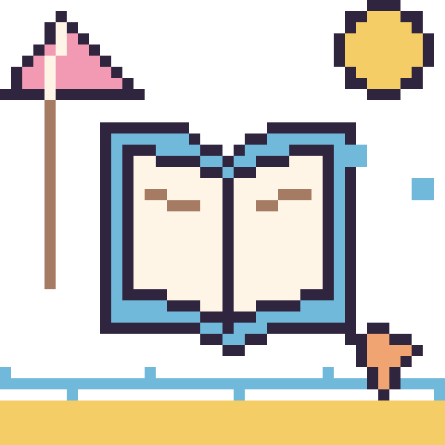 Modèle de pixel art Livre à la plage sur une grille de 40 par 40 cases