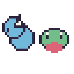 Pixel art Lokhlass mini et Arcko mini, grille 32 × 32