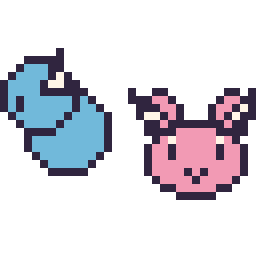 Pixel art Lokhlass mini et Écrémeuh mini, grille 32 × 32
