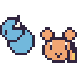 Pixel art Lokhlass mini et Ouisticram mini, grille 32 × 32