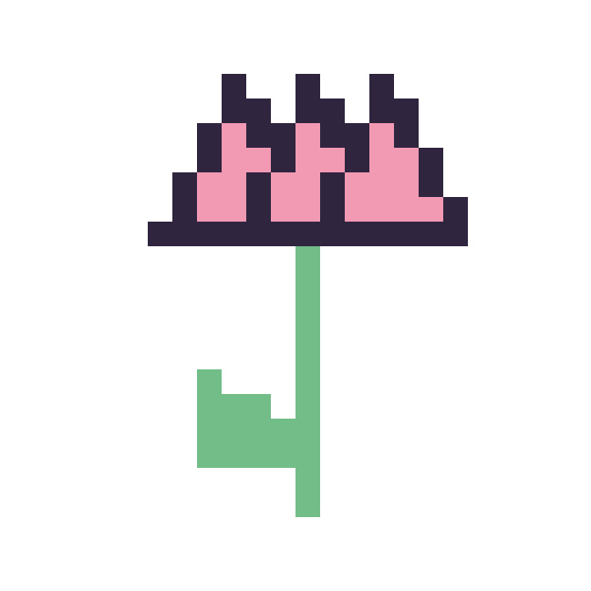Modèle de pixel art Lotus tige fleurie sur une grille de 24 par 24 cases