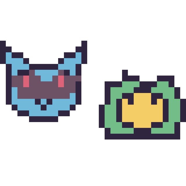 Modèle de pixel art Lucario mini et Nucléos mini sur une grille de 32 par 32 cases