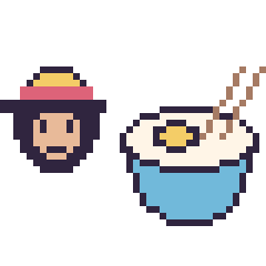 Pixel art Luffy mini et Bol de ramen, grille 40 × 40