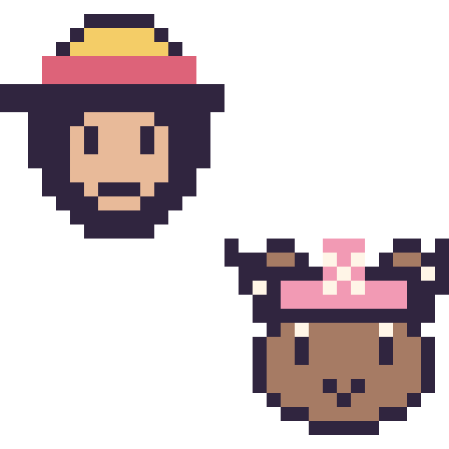 Modèle de pixel art Luffy mini et Chopper mini sur une grille de 32 par 32 cases