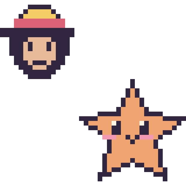 Modèle de pixel art Luffy mini et Étoile de mer sur une grille de 40 par 40 cases