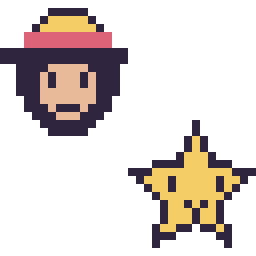 Pixel art Luffy mini et Étoile kawaii 16 × 16, grille 32 × 32