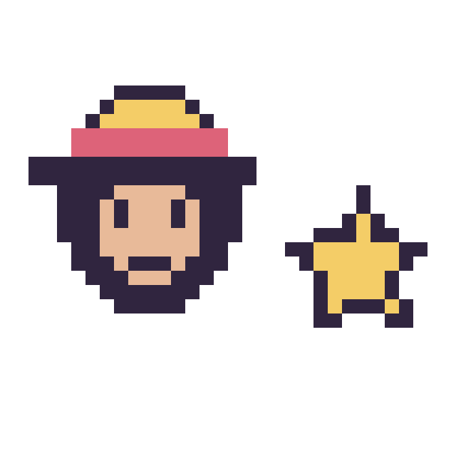 Modèle de pixel art Luffy mini et Étoile simple 10 × 10 sur une grille de 32 par 32 cases