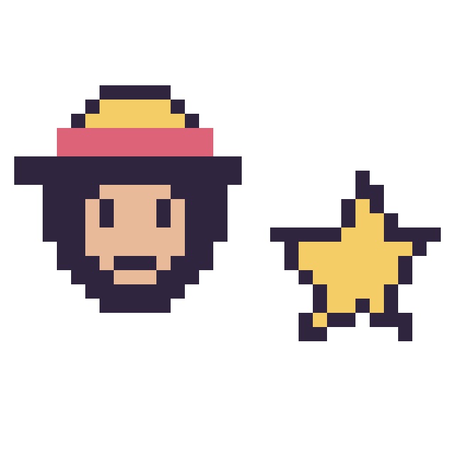 Modèle de pixel art Luffy mini et Étoile simple 12 × 12 sur une grille de 32 par 32 cases