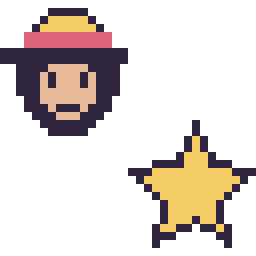 Pixel art Luffy mini et Étoile simple 16 × 16, grille 32 × 32