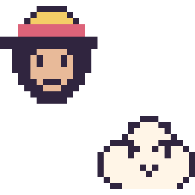 Modèle de pixel art Luffy mini et Nuage kawaii 16 × 16 sur une grille de 32 par 32 cases