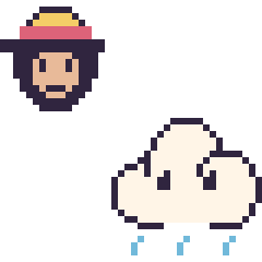 Pixel art Luffy mini et Nuage de pluie, grille 40 × 40
