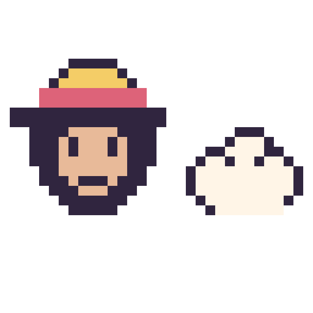 Modèle de pixel art Luffy mini et Nuage simple 12 × 12 sur une grille de 32 par 32 cases