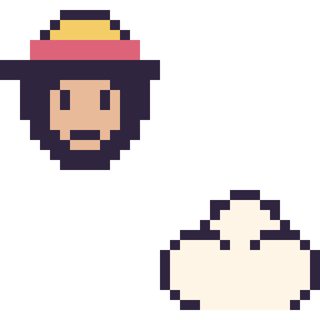 Modèle de pixel art Luffy mini et Nuage simple 16 × 16 sur une grille de 32 par 32 cases