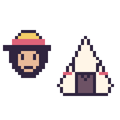 Pixel art Luffy mini et Onigiri kawaii, grille 40 × 40