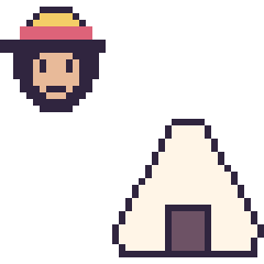 Pixel art Luffy mini et Onigiri, grille 40 × 40