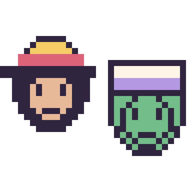 Modèle de pixel art Luffy mini et Piccolo mini sur une grille de 32 par 32 cases