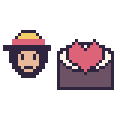 Pixel art Luffy mini et Sushi avec un cœur, grille 40 × 40