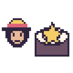Pixel art Luffy mini et Sushi avec une étoile, grille 40 × 40