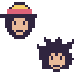 Pixel art Luffy mini et Vegeta mini, grille 32 × 32