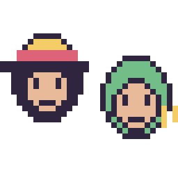 Pixel art Luffy mini et Zoro mini, grille 32 × 32