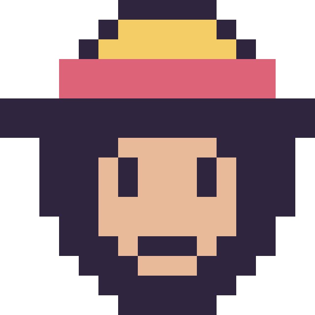 Modèle de pixel art Luffy mini 16 × 16 sur une grille de 16 par 16 cases