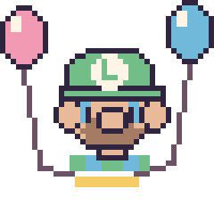 Pixel art Luigi avec des ballons, grille 40 × 40