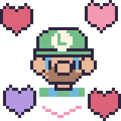 Pixel art Luigi avec des cœurs, grille 40 × 40