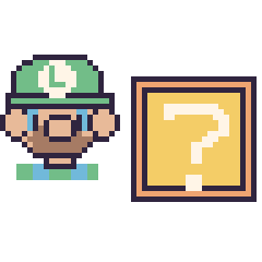 Pixel art Luigi et Bloc mystère Mario, grille 48 × 48