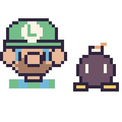 Pixel art Luigi et Bob-omb mini, grille 40 × 40
