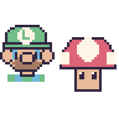 Pixel art Luigi et Champignon Mario, grille 48 × 48