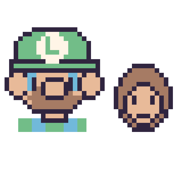 Modèle de pixel art Luigi et Donkey Kong mini sur une grille de 40 par 40 cases
