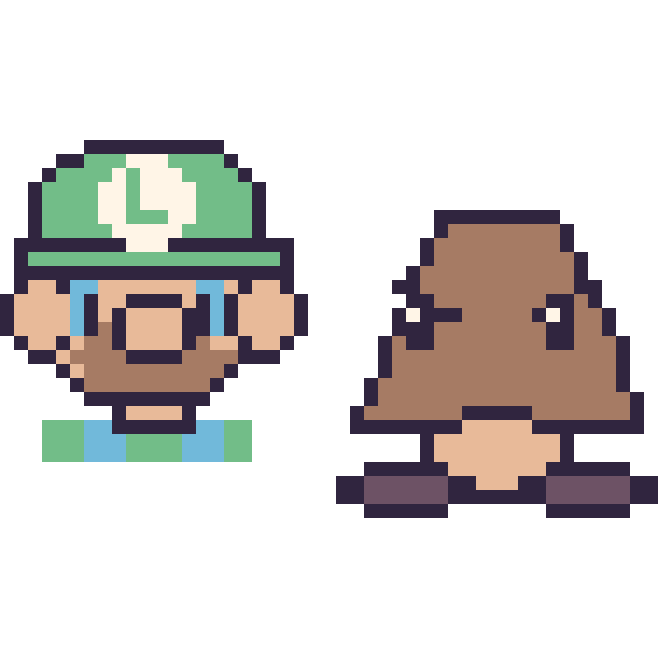 Modèle de pixel art Luigi et Goomba sur une grille de 48 par 48 cases
