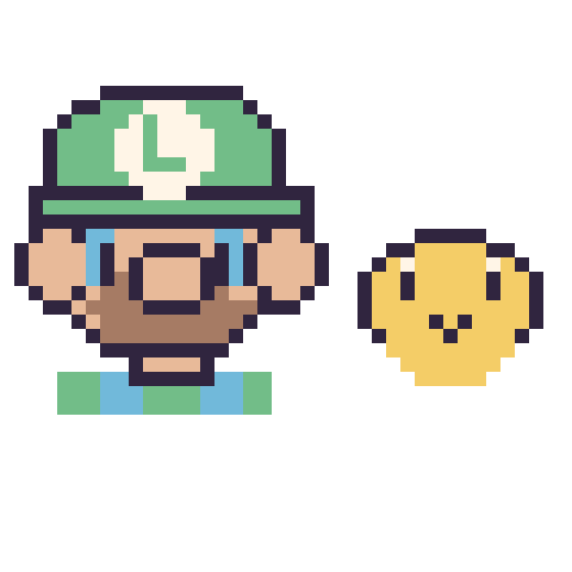 Modèle de pixel art Luigi et Koopa mini sur une grille de 40 par 40 cases
