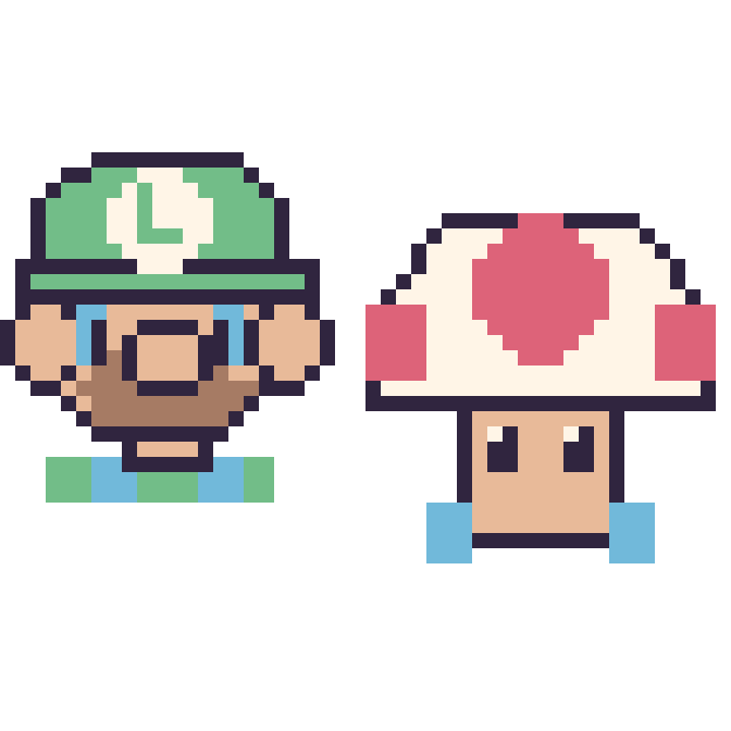Modèle de pixel art Luigi et Toad sur une grille de 48 par 48 cases