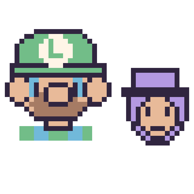 Modèle de pixel art Luigi et Waluigi mini sur une grille de 40 par 40 cases