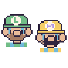 Pixel art Luigi et Wario, grille 48 × 48
