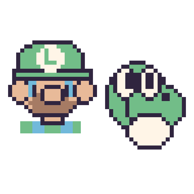 Modèle de pixel art Luigi et Yoshi sur une grille de 48 par 48 cases